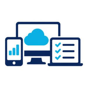 Pictogramme représentant les outils digitaux SRIM pour le suivi des prestations de nettoyage